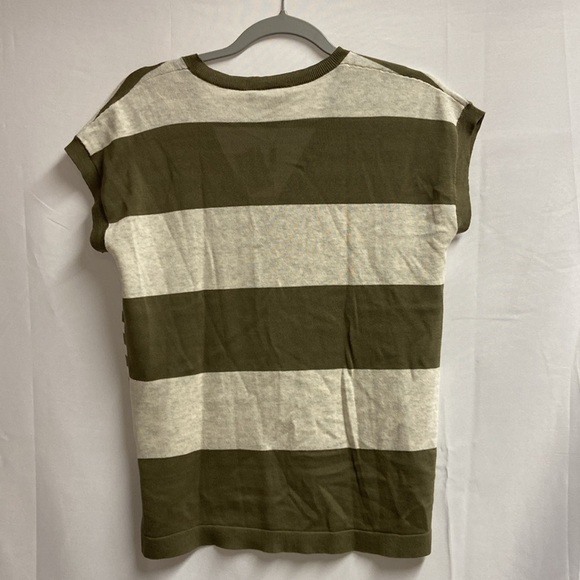 AUTUMN CASHMERE Striped Hi Low V-Neck Tee Army Green/Cream Size XS NWT - Picture 5 of 5